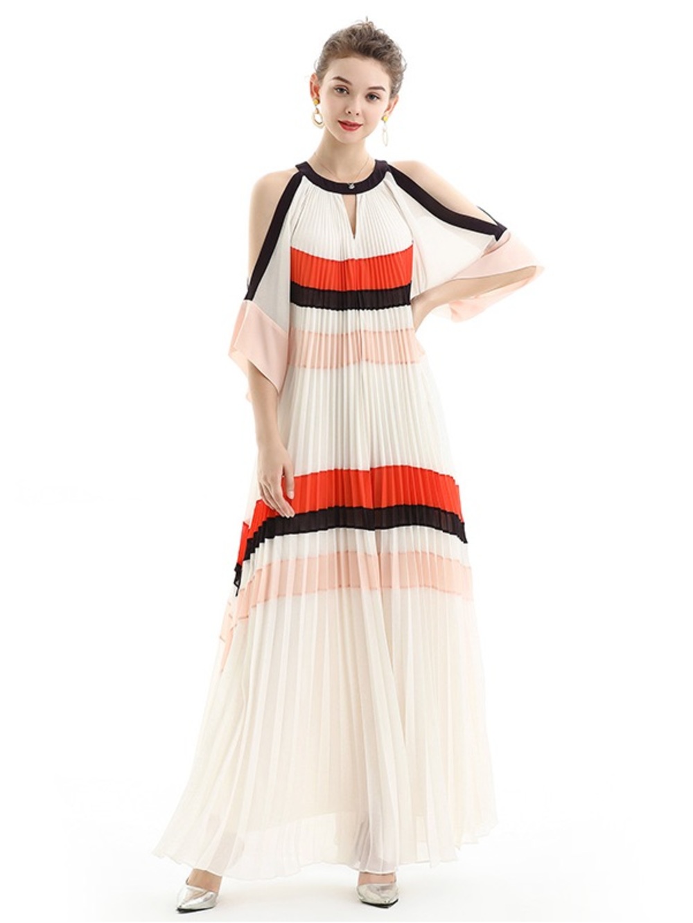 NWT BCBGMAXAZRIA Runway Zuzanna Pleated Cold Shoulder Maxi Dress Small